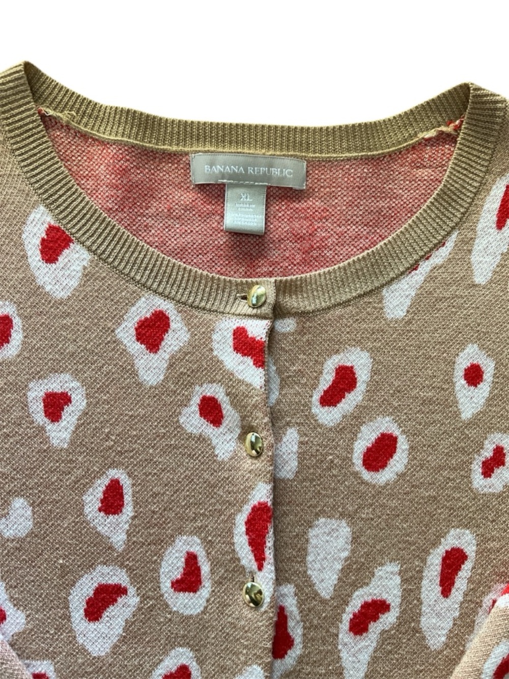 Banana Republic Beige Cardigan with Red and Cream Spot Print XL - Picture 5 of 8